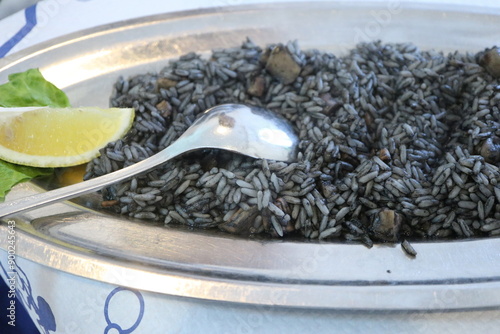 Squid ink risotto at a restaurant in Dubrovnik, Croatia