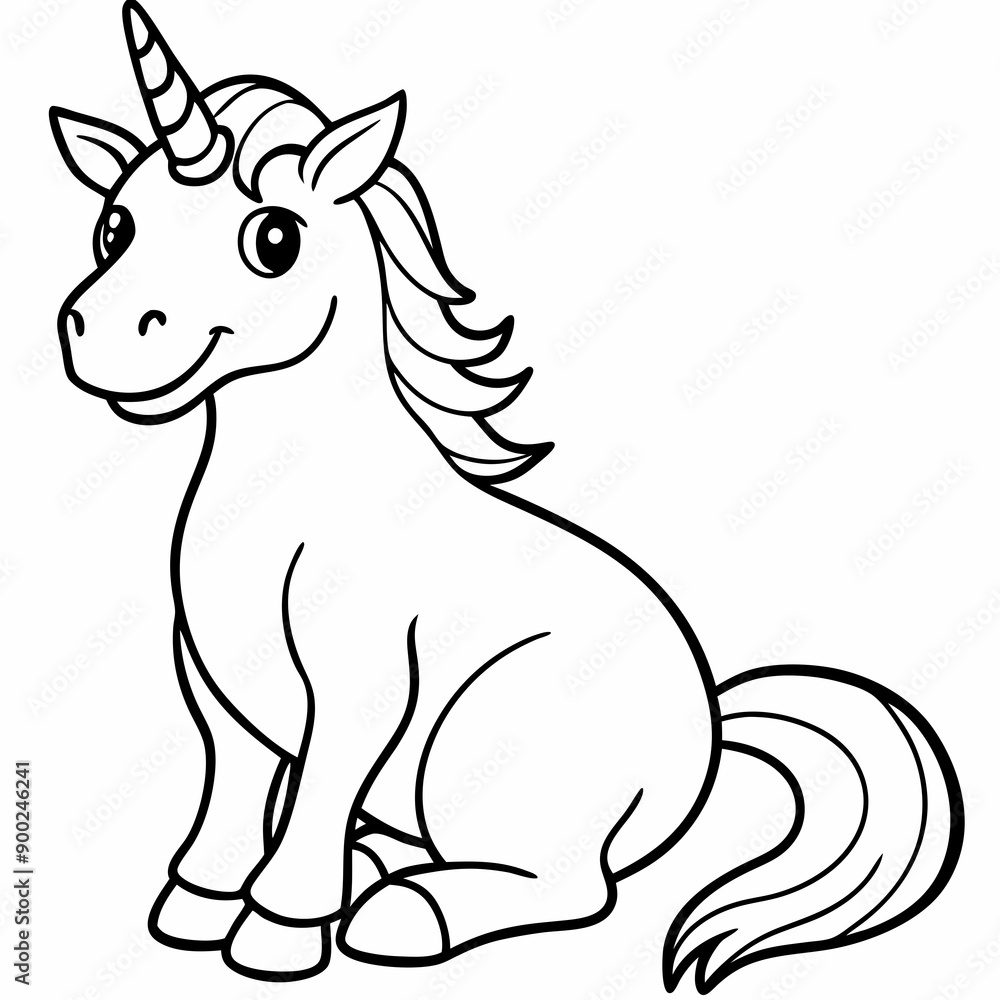 Fototapeta premium Cute unicorn line art, unicorn line drawing coloring page. Simple flat line doodle icon design 