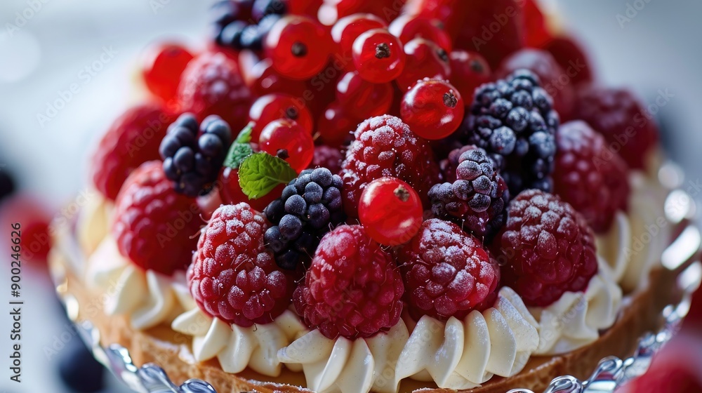 Raspberry cake sweet tart berries. Generative AI