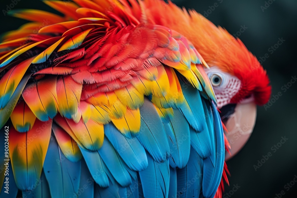 Obraz premium Parrot showcasing its bright plumage and charismatic presence, set against a contrasting simple background to highlight its beauty.