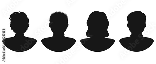 Silhouettes of male and female portraits. Black and white avatars people.
