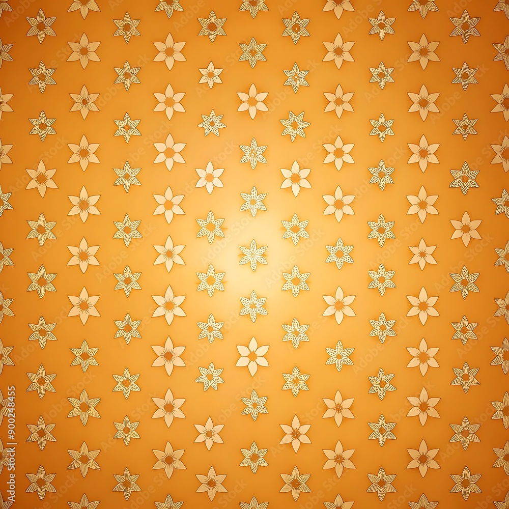 Golden Flower Pattern on Orange Background. Golden Flower Pattern on Orange Background.