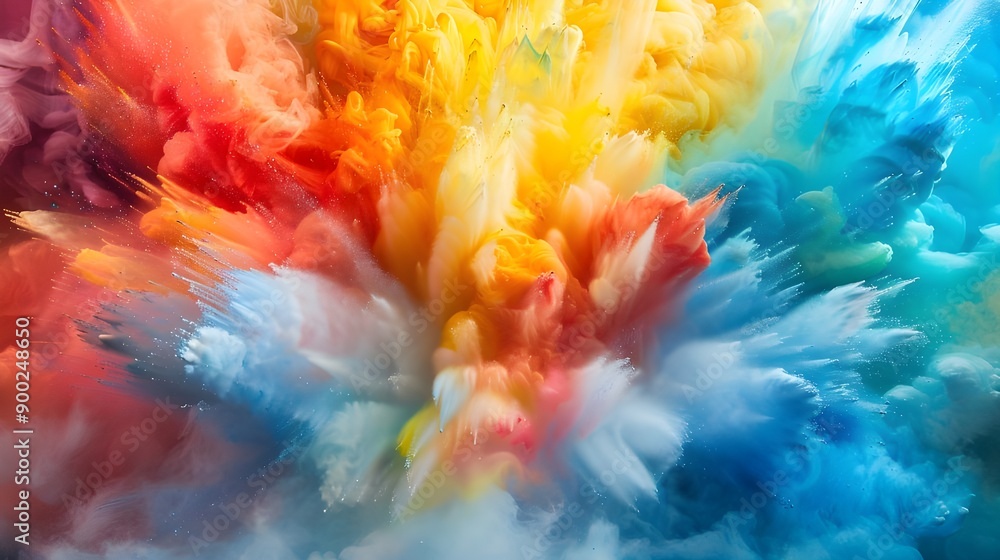 Vibrant Color Explosion on a White Backdrop: Creating a Mesmerizing Display of Energy and Creativity, Evoking Joy and Excitement. Ideal for Adding a Pop of Color to Any Design or Project Vibrant Color Explosion on a White Backdrop: Creating a Mesmerizing Display of Energy and Creativity, Evoking Joy and Excitement. Ideal for Adding a Pop of Color to Any Design or Project