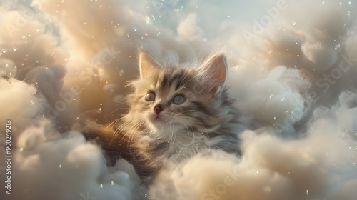 Cute Kitten in a Cloud of Dreams