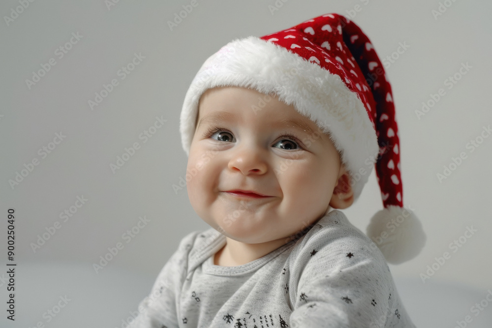 cute little baby wearing santa hat on white background cute little baby wearing santa hat on white background