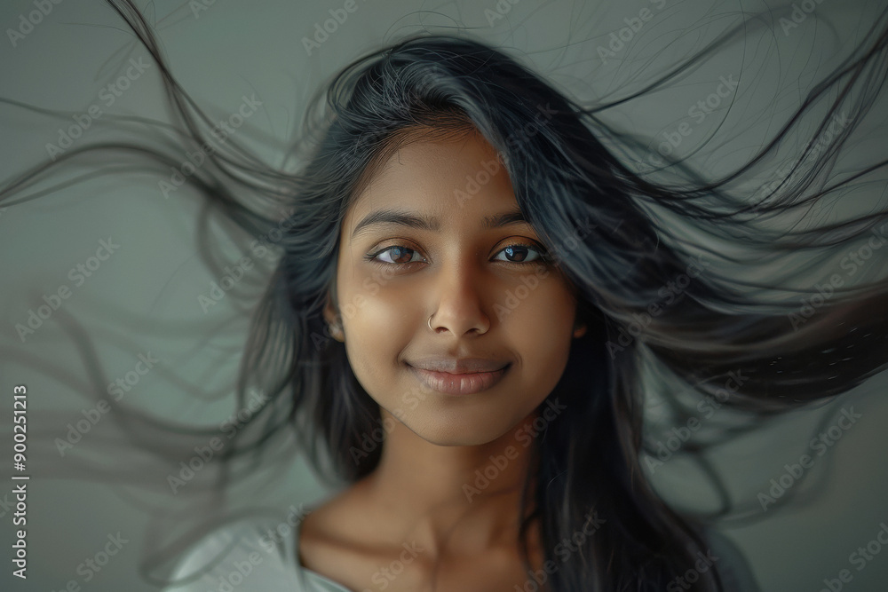 young indian woman with wavy hair young indian woman with wavy hair
