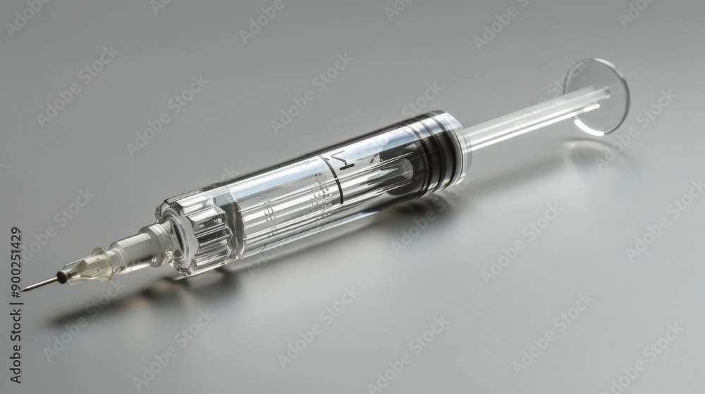 Detailed image of a medical syringe lying on a gray surface, highlighting its precision and medical use. Detailed image of a medical syringe lying on a gray surface, highlighting its precision and medical use.