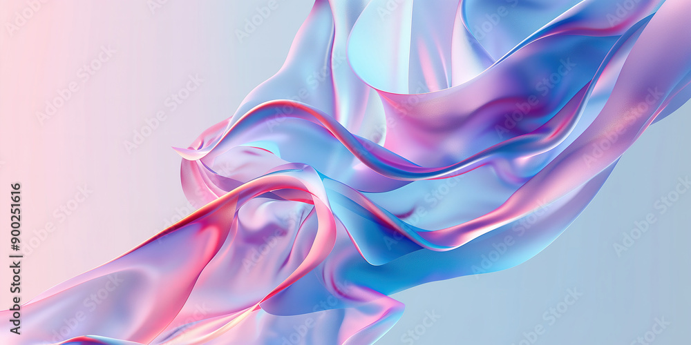 Obraz premium Abstract colorful silk fabric waves in motion, creating a dreamy and fluid visual effect with pastel hues of pink, blue, and purple.