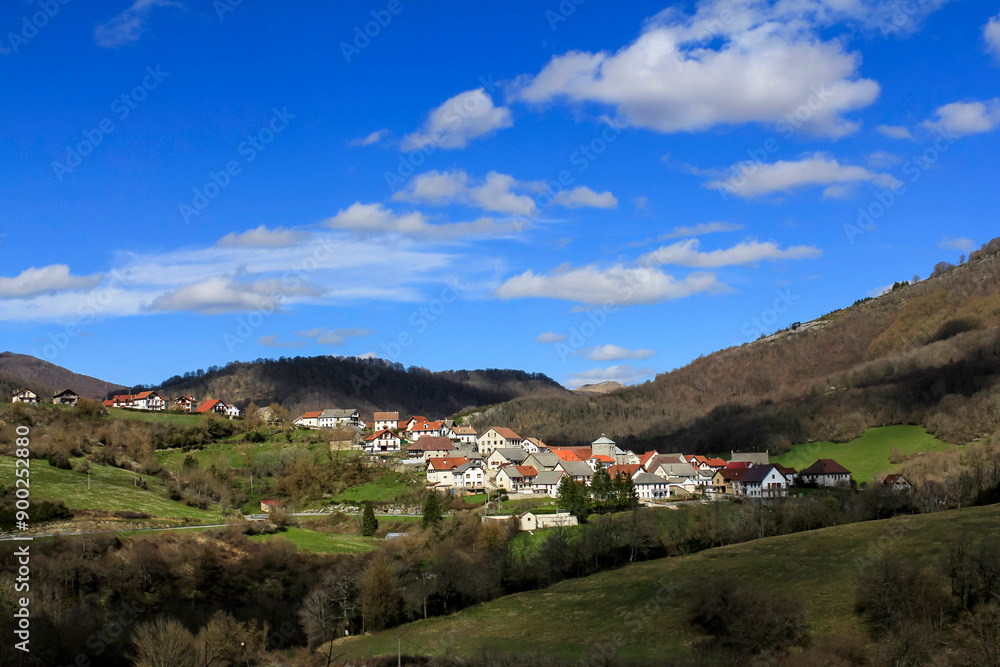 Naklejka premium View of the town of Orbaizeta in the Navarrese Pyrenees. Spain.