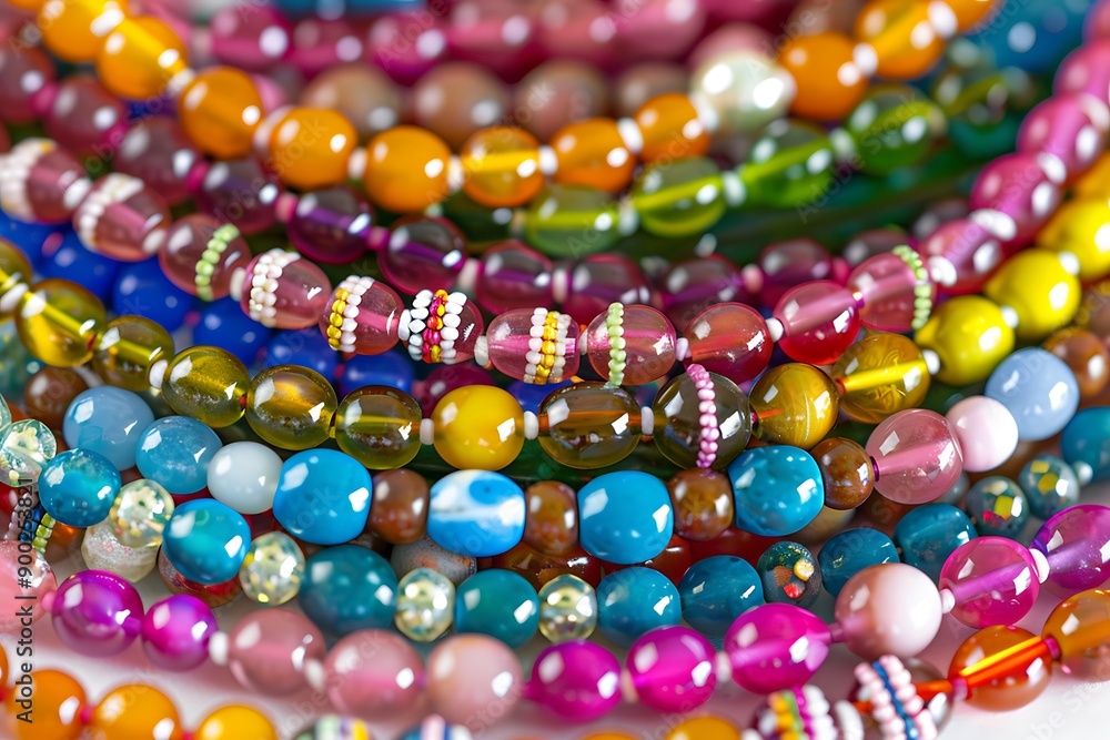 A cheerful array of colorful friendship beads strung together to form a necklace, symbolizing unity. A cheerful array of colorful friendship beads strung together to form a necklace, symbolizing unity.