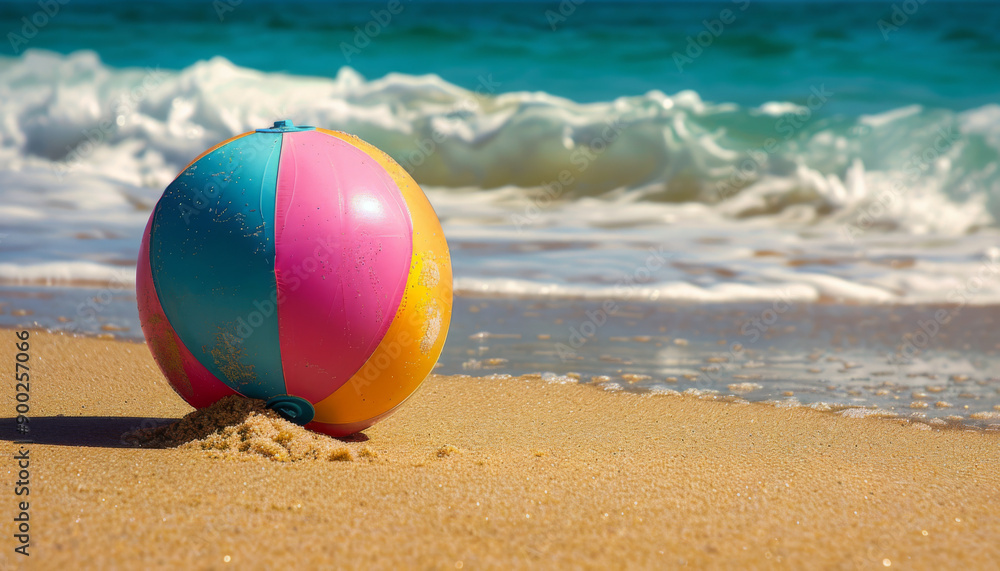 Obraz premium Beach Ball Resting on Sandy Shore
