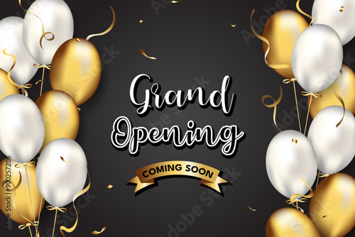 grand opening card with gold balloon image