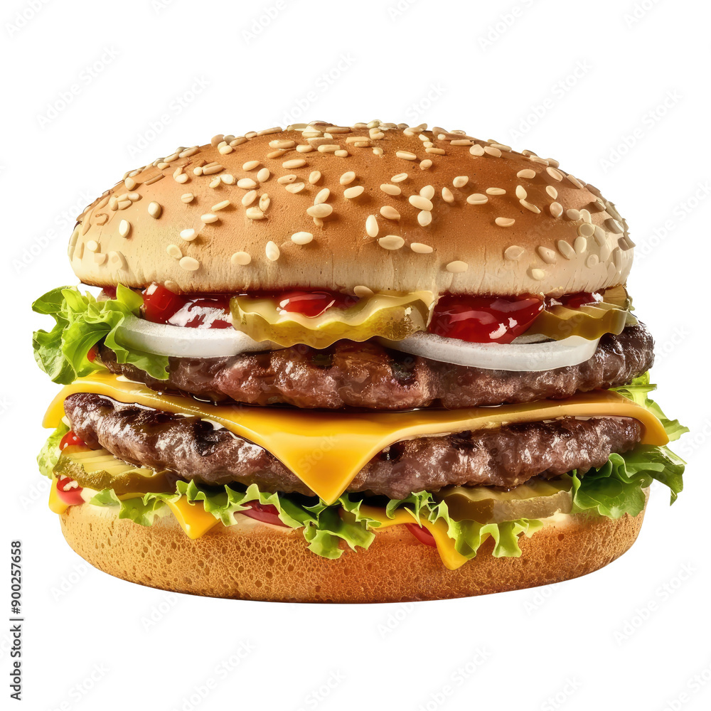 Hamburger With Fresh Ingredients on White or Transparent Background Hamburger With Fresh Ingredients on White or Transparent Background