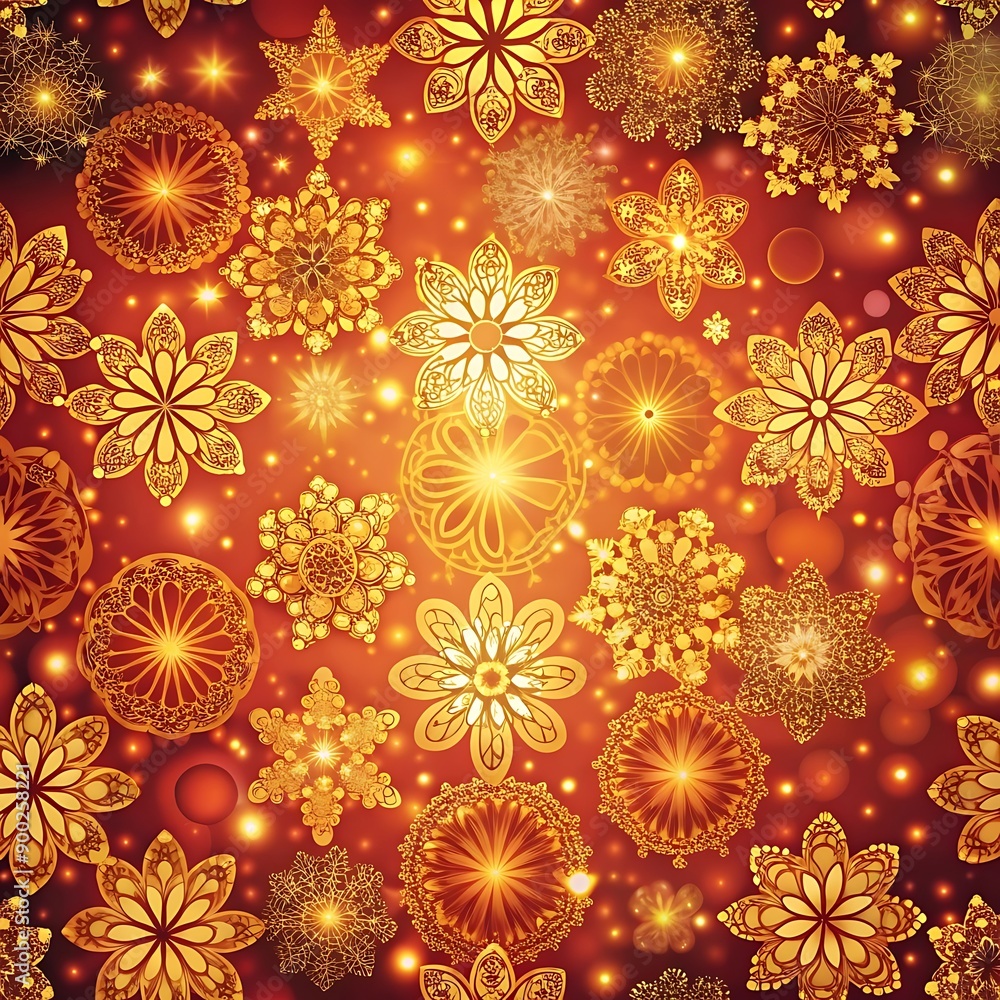 Golden Floral Pattern on Red Background. Golden Floral Pattern on Red Background.