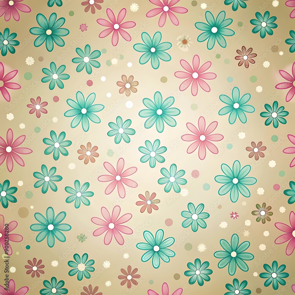 Floral Pattern with Pink and Blue Flowers on a Beige Background. Floral Pattern with Pink and Blue Flowers on a Beige Background.