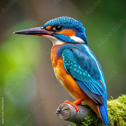 Wallpaper Mural vibrant kingfisher bird perched on branch in natural habitat green blurred background Torontodigital.ca