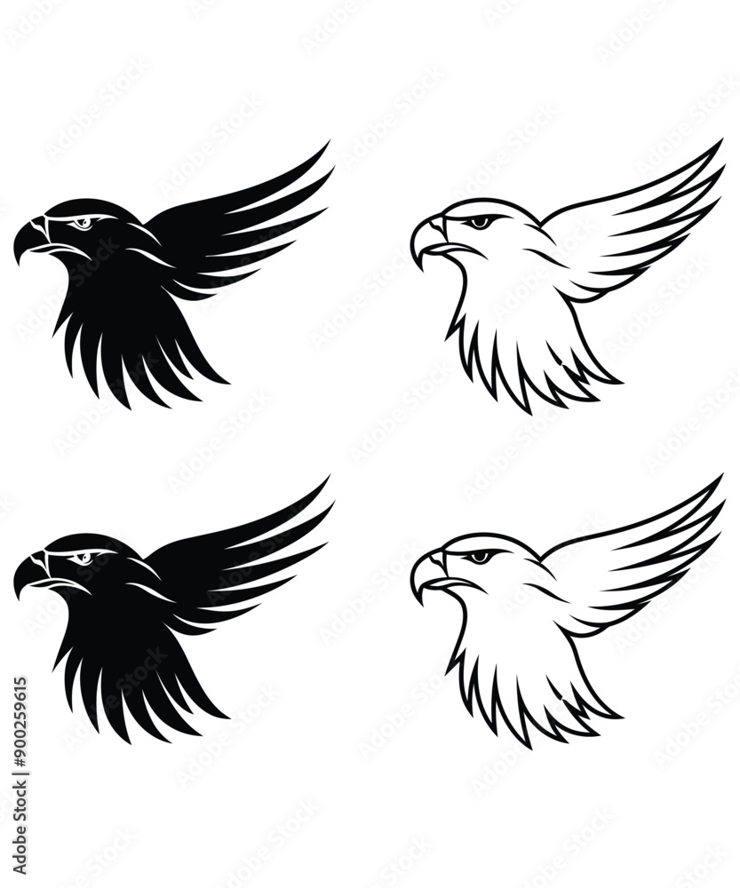 Fototapeta premium Dynamic eagle logo design illustration, Aggressive Eagle or hawk set logo silhouette vector icon