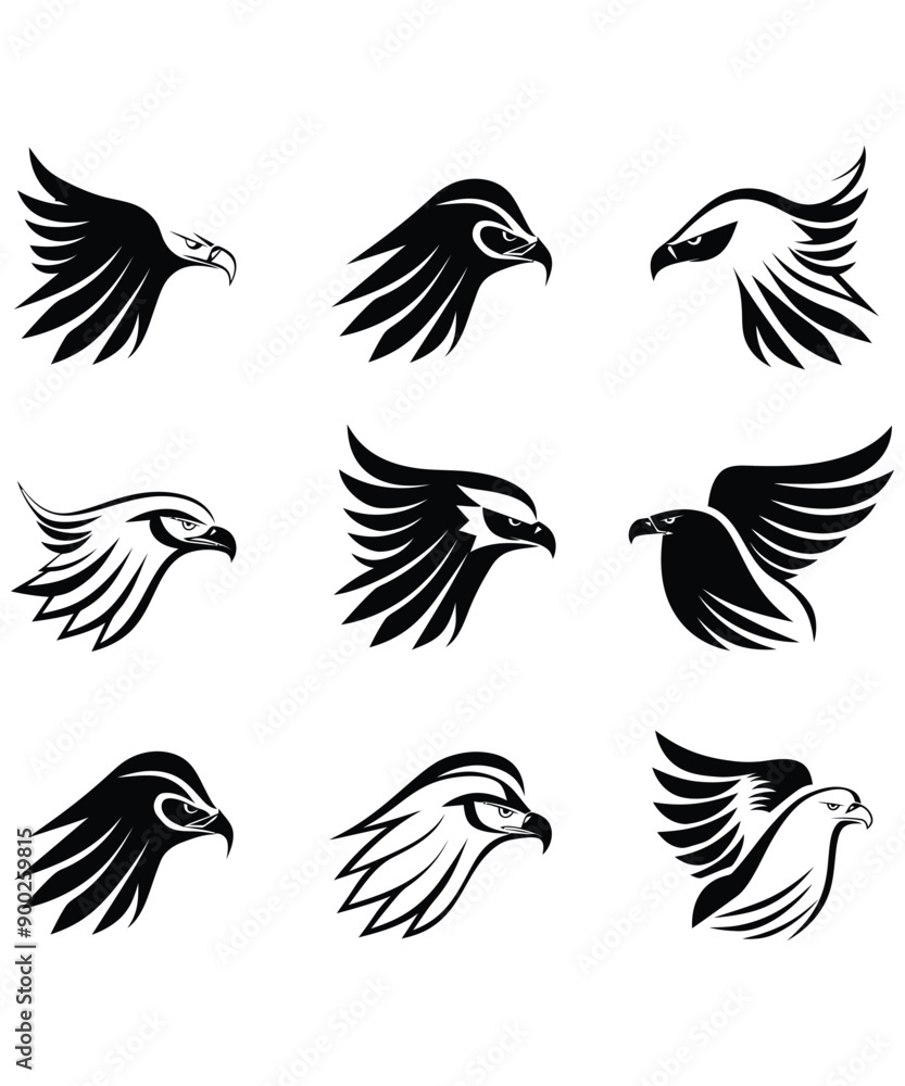Obraz premium Dynamic eagle logo design illustration, Aggressive Eagle or hawk set logo silhouette vector icon