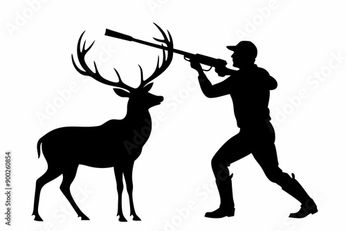 

Deer hunting silhouette, man with rifle deer hunting vector illustration, silhouette of a deer

