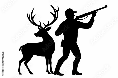 

Deer hunting silhouette, man with rifle deer hunting vector illustration, silhouette of a deer

