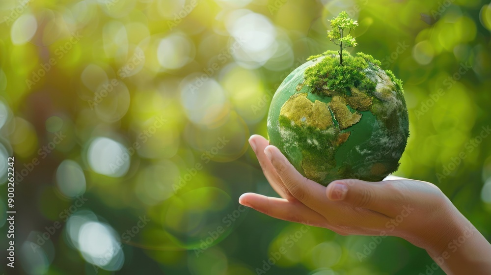 A Hand Gently Holds a Miniature Earth With a Tiny Tree Sprouting From Its Surface A Hand Gently Holds a Miniature Earth With a Tiny Tree Sprouting From Its Surface