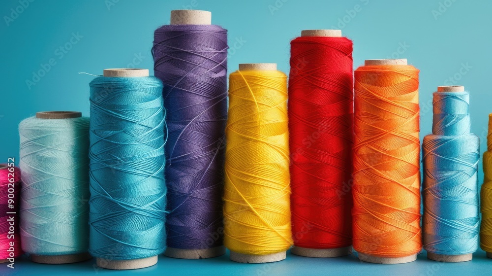 Colorful spool collection with various threads Colorful spool collection with various threads