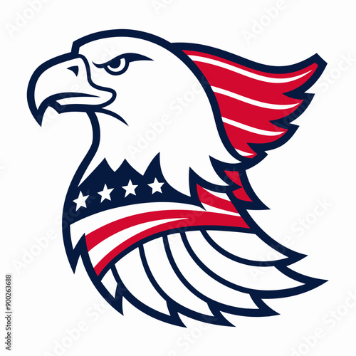 American Eagle Vector Line Art with USA Flags on White Background photo