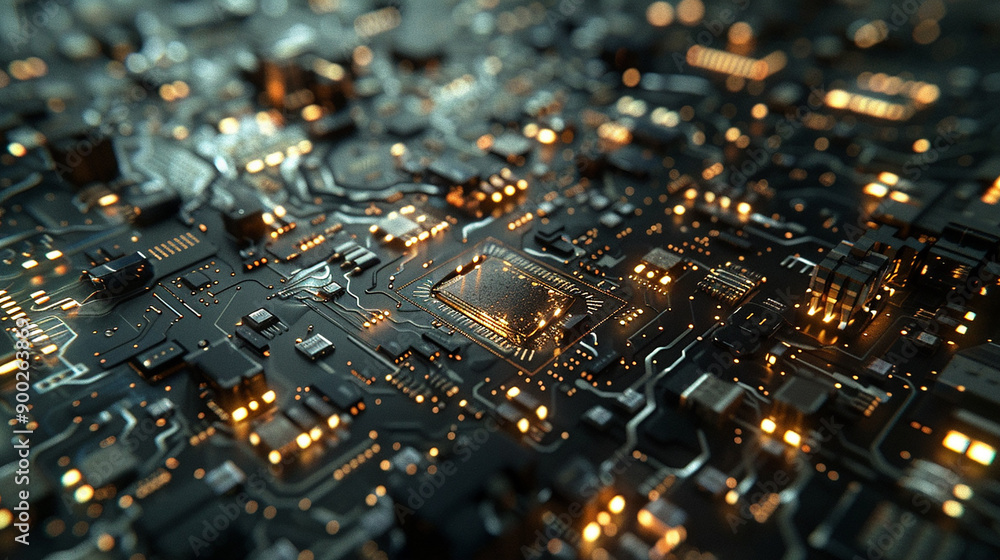 A detailed close-up of a complex electronic circuit board, illustrating the intricacies of modern technology and microelectronics. A detailed close-up of a complex electronic circuit board, illustrating the intricacies of modern technology and microelectronics.
