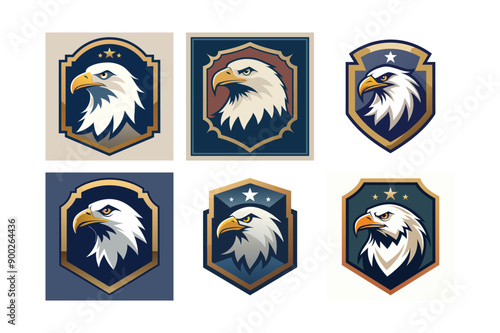 Bald Eagle’s logo set, labeled flat vector design illustration.