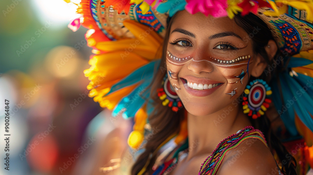Colorful parade with Latin American floats and participants, festive and bright background Colorful parade with Latin American floats and participants, festive and bright background