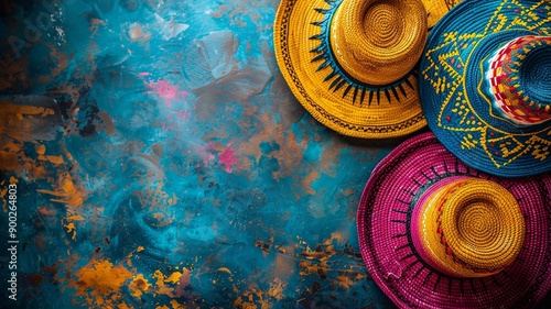 Festive celebration with Latin American flags and decorations, vibrant and colorful background