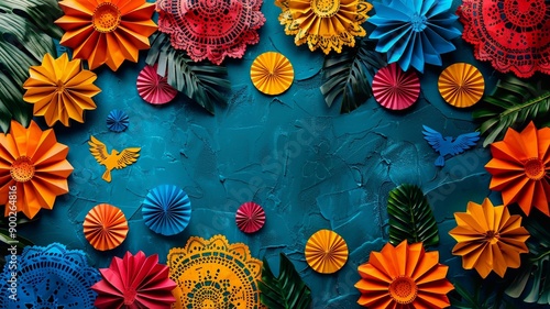 Festive celebration with Latin American flags and decorations, vibrant and colorful background