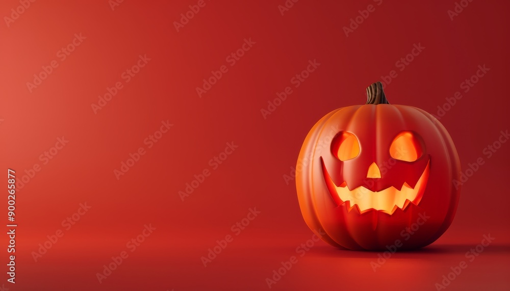 Glowing Halloween Pumpkin on Red Background with Eerie Smile – 3D Rendered Spooky Jack-o'-lantern Decor, Festive Holiday Concept Glowing Halloween Pumpkin on Red Background with Eerie Smile – 3D Rendered Spooky Jack-o'-lantern Decor, Festive Holiday Concept