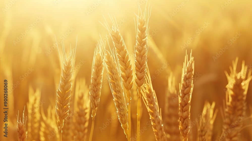 A close-up of a wheat field with sunbeams illuminating the wheat's ears in the background A close-up of a wheat field with sunbeams illuminating the wheat's ears in the background