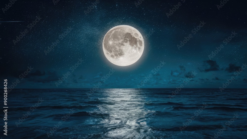 Night Sky with Moon Reflection on Water Night Sky with Moon Reflection on Water
