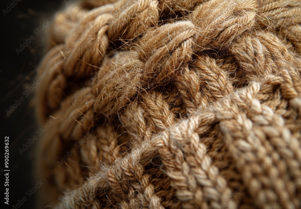 A close up of a woolen beanie, showcasing the detailed knit pattern and soft fibers A close up of a woolen beanie, showcasing the detailed knit pattern and soft fibers