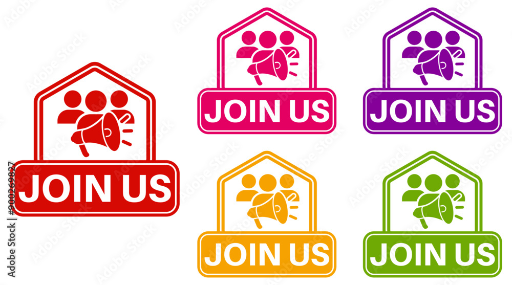 set vector sign join us icon. job open vacancy template banner label design illustration set vector sign join us icon. job open vacancy template banner label design illustration