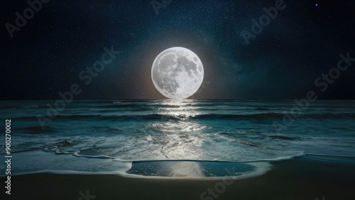 Coastal Scenery with Large Moon photo