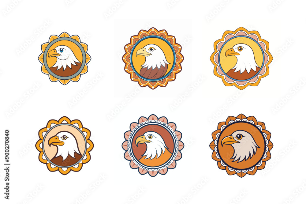 Bald Eagle’s logo set, labeled kawaii vector design illustration. Bald Eagle’s logo set, labeled kawaii vector design illustration.