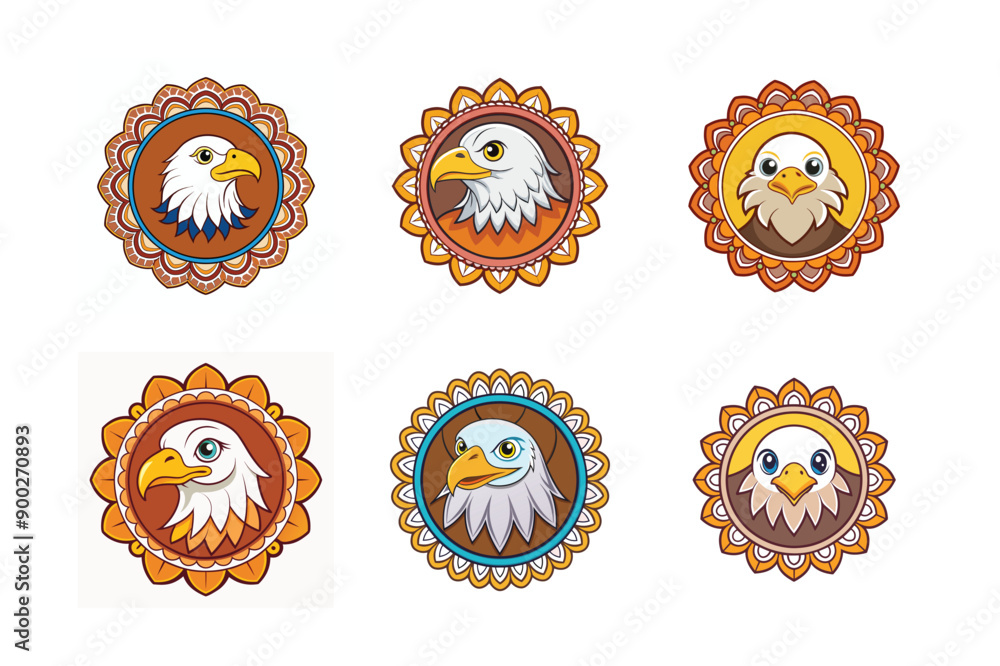 Bald Eagle’s logo set, labeled kawaii vector design illustration. Bald Eagle’s logo set, labeled kawaii vector design illustration.