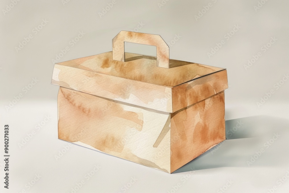 A paper bag with a handle on a white background, great for use in food, packaging, or office scenes