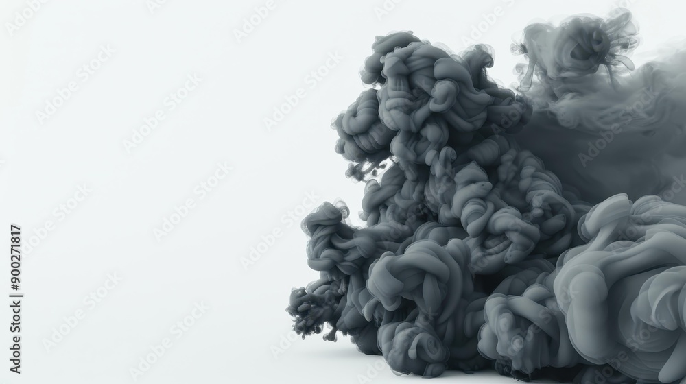 Dark smoke clouds swirl dramatically against a white background, creating an intense and captivating visual contrast. Dark smoke clouds swirl dramatically against a white background, creating an intense and captivating visual contrast.