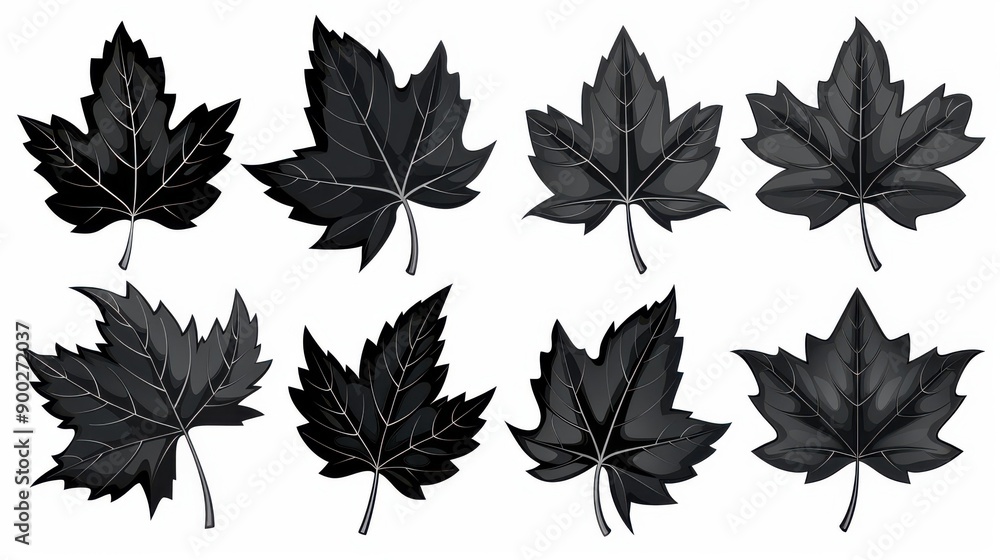Stylish and simple maple leaf icons set in black, perfect for various design projects on a clean white background. Stylish and simple maple leaf icons set in black, perfect for various design projects on a clean white background.