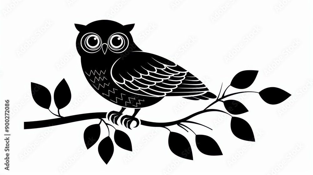 Fototapeta premium A striking black owl illustration stands out against a crisp white background, perfect for branding or artistic projects.