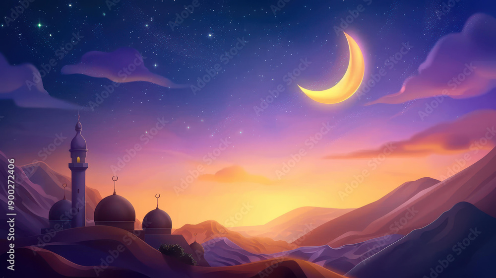 Celebrate the spirit of Ramadan with our elegant Eid Mubarak banner featuring a crescent moon on a crisp, isolated background. Celebrate the spirit of Ramadan with our elegant Eid Mubarak banner featuring a crescent moon on a crisp, isolated background.