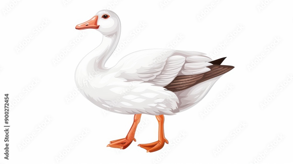 A lifelike depiction of a domestic goose set against a crisp white background, showcasing the beauty of watercolor artistry. A lifelike depiction of a domestic goose set against a crisp white background, showcasing the beauty of watercolor artistry.