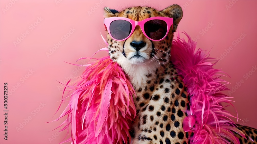 Cheetah in Pink Sunglasses and Feathers Cheetah in Pink Sunglasses and Feathers