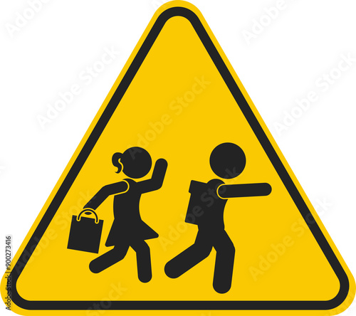 Isolated Slow Speed, School Zone Safety sign. boy, girls, student and Bus, kids at play in yellow triangle sign