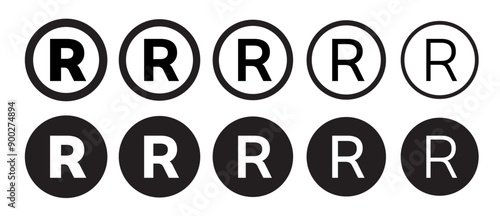 R mark. patent trademark r circle icon set. registered R pictogram.