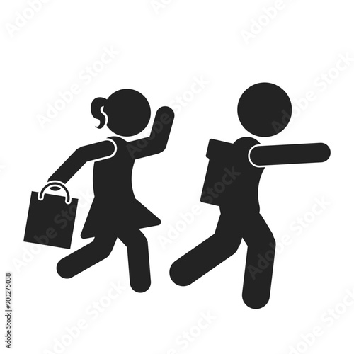 Isolated pictogram walking student for slow Speed, School Zone Safety sign. boy, girls, children, kids at play
